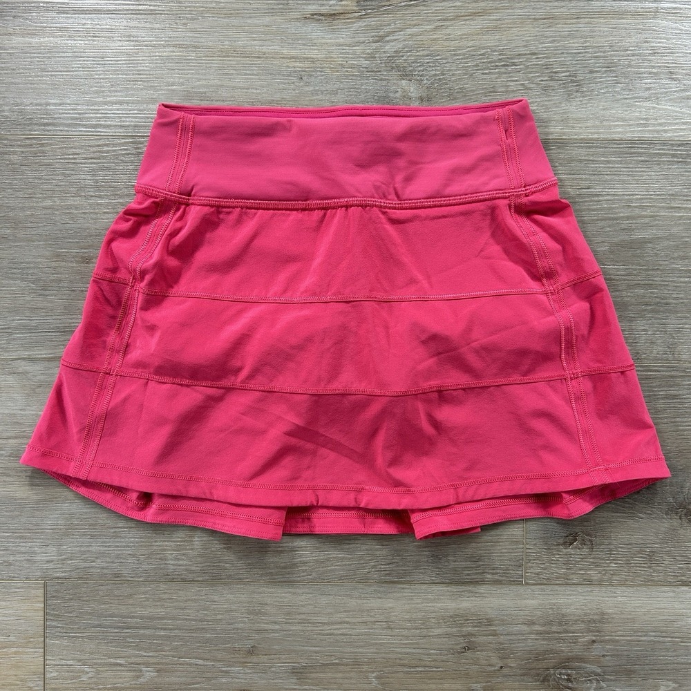 Lululemon Size 0 Pace Rival Mid-Rise Skirt *Long Lip Gloss Pink Square Dot Lined